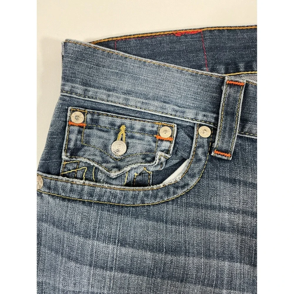 True Religion Rocky Men's Distressed Straight Jeans Dark Rocky Sand Ripped 34